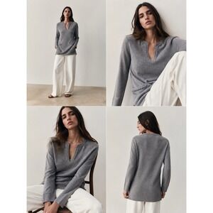 Tory Burch 100% Cashmere Gray Tunic Sweater Sz L/G Braided Trim Pocket $425